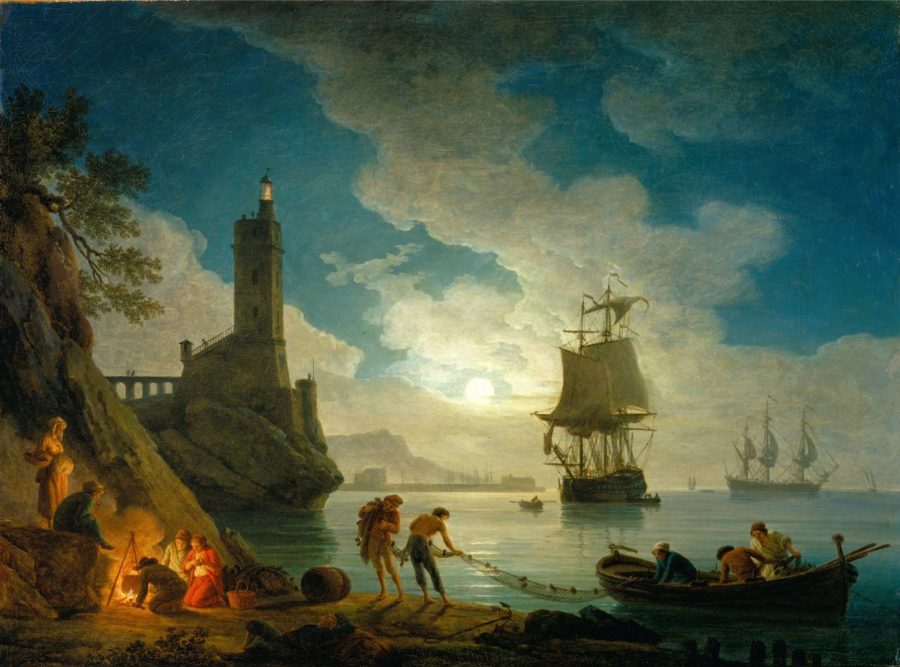 A Harbor in Moonlight (oil by Joseph Vernet)