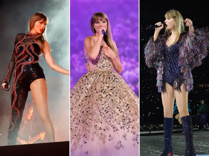 Taylor Swifts different outfit changes throughout the night of one of her Eras Tour performances. 