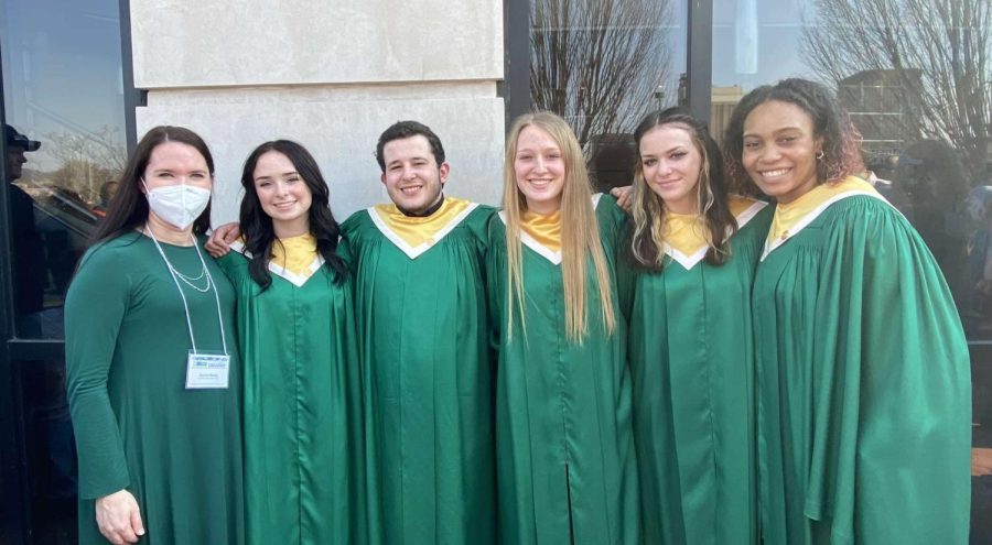 GEHS Choir Director Carrie Neese with the WVMEA All-State Chorus: sophomore Lily Dense, senior Jamie Vance, junior Heather Jones, and seniors Kayli DePriest, and Caliyah Newsome.