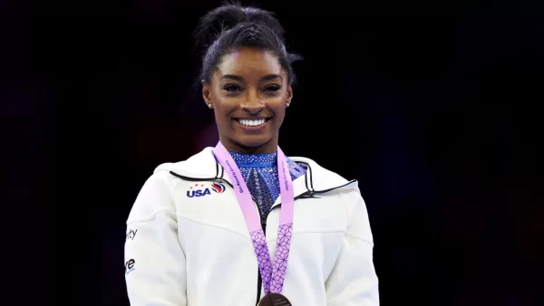 Simone Biles wins her 6th World all-around title in Antwerp, Belgium. Naomi Baker/Getty Images.