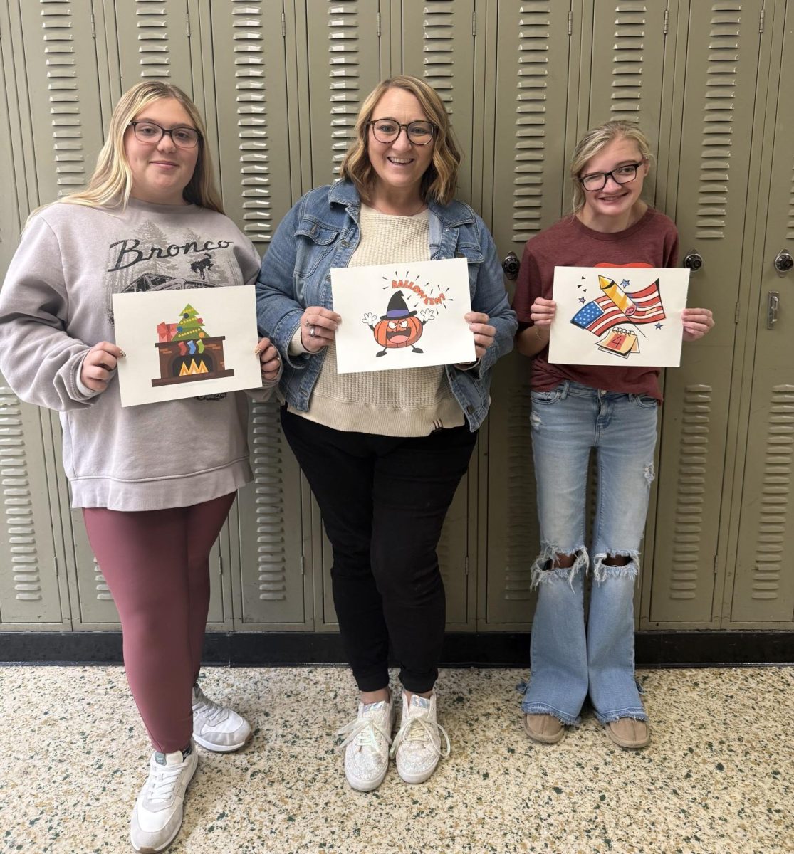From left to right: sophomore Abby Haynes, Early Childhood Education teacher Susie Haynes, and senior Macie Morgan. Photo credit: Briley Baker