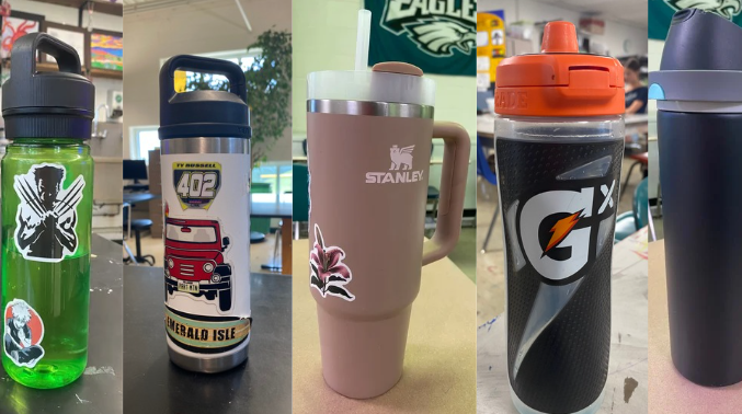 Different water bottles in Greenbrier East High School. Photo credit: Irelyn Sams